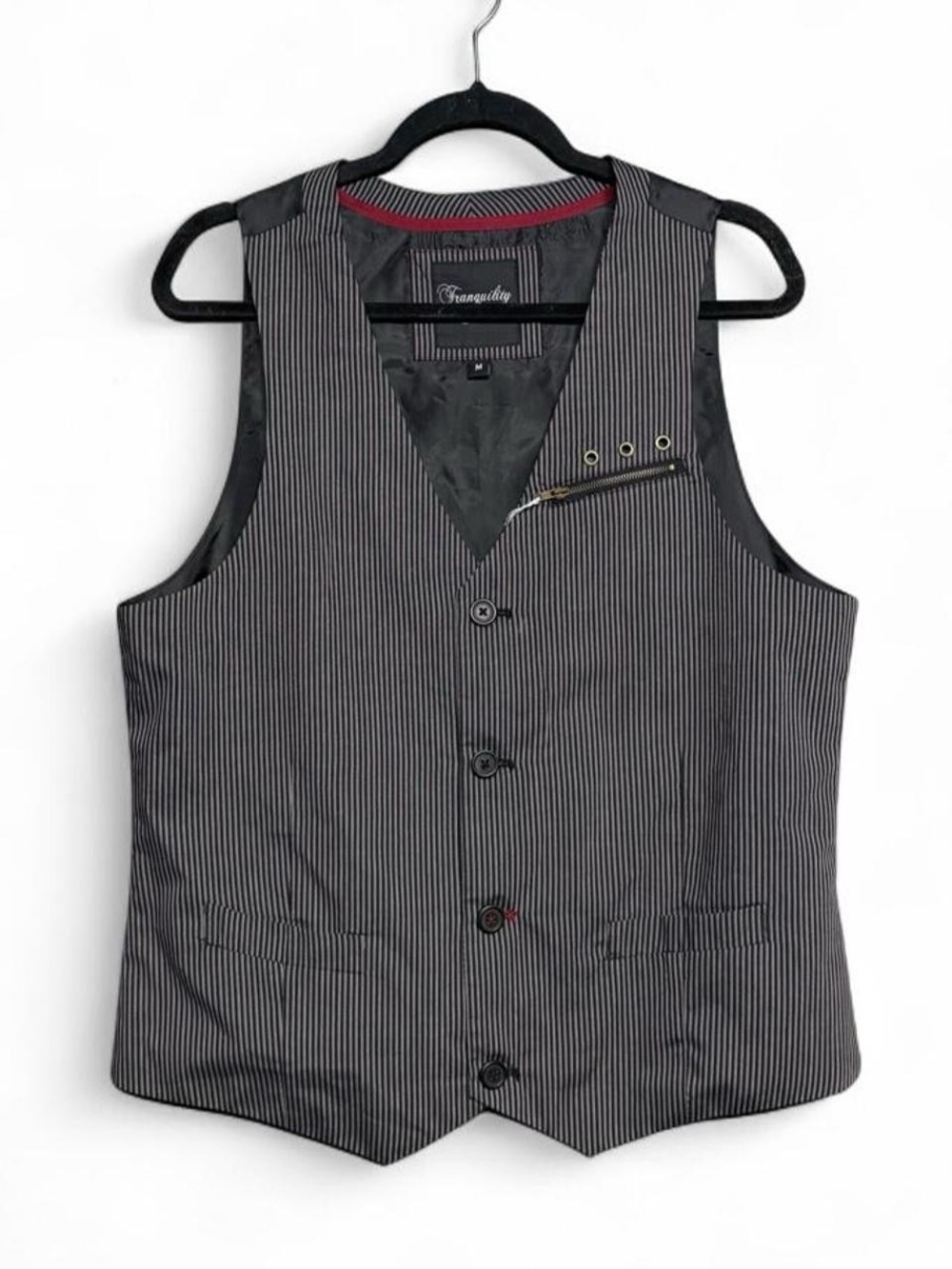 🎬Y2K Tranquility Mayhem Black & Grey Pin Striped Multi-Pocket Buttoned Vest🎬